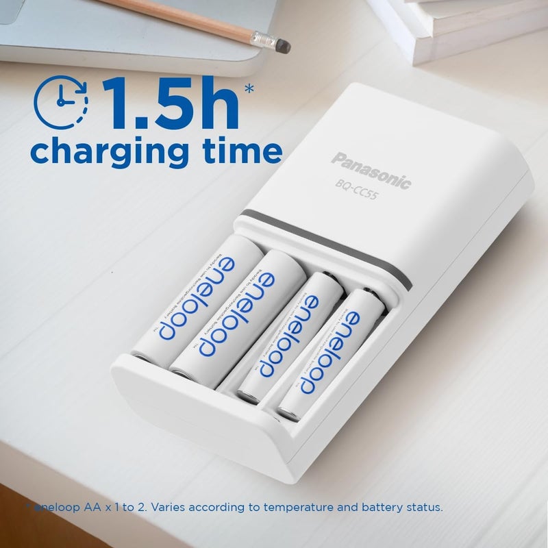 إنيلوب شاحن SmartPlus، لـ 1-4 بطاريات قابلة لإعادة الشحن AA/AAA، وقت شحن 1.5 ساعة، 10 ميزات أمان، يشمل 4 بطاريات AA (2000 مللي أمبير في الساعة)، قابس بريطاني - Image 4