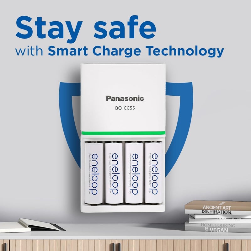 إنيلوب شاحن SmartPlus، لـ 1-4 بطاريات قابلة لإعادة الشحن AA/AAA، وقت شحن 1.5 ساعة، 10 ميزات أمان، يشمل 4 بطاريات AA (2000 مللي أمبير في الساعة)، قابس بريطاني - Image 5