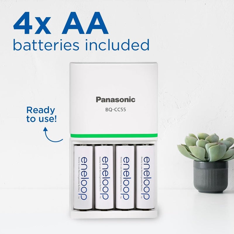 إنيلوب شاحن SmartPlus، لـ 1-4 بطاريات قابلة لإعادة الشحن AA/AAA، وقت شحن 1.5 ساعة، 10 ميزات أمان، يشمل 4 بطاريات AA (2000 مللي أمبير في الساعة)، قابس بريطاني - Image 2