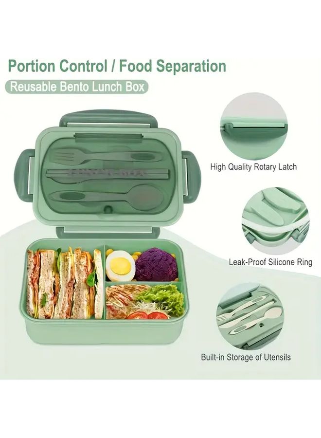 Blue BPA Free 3 Compartment Leak Proof Lunch Box with Built In Utensils - Image 2