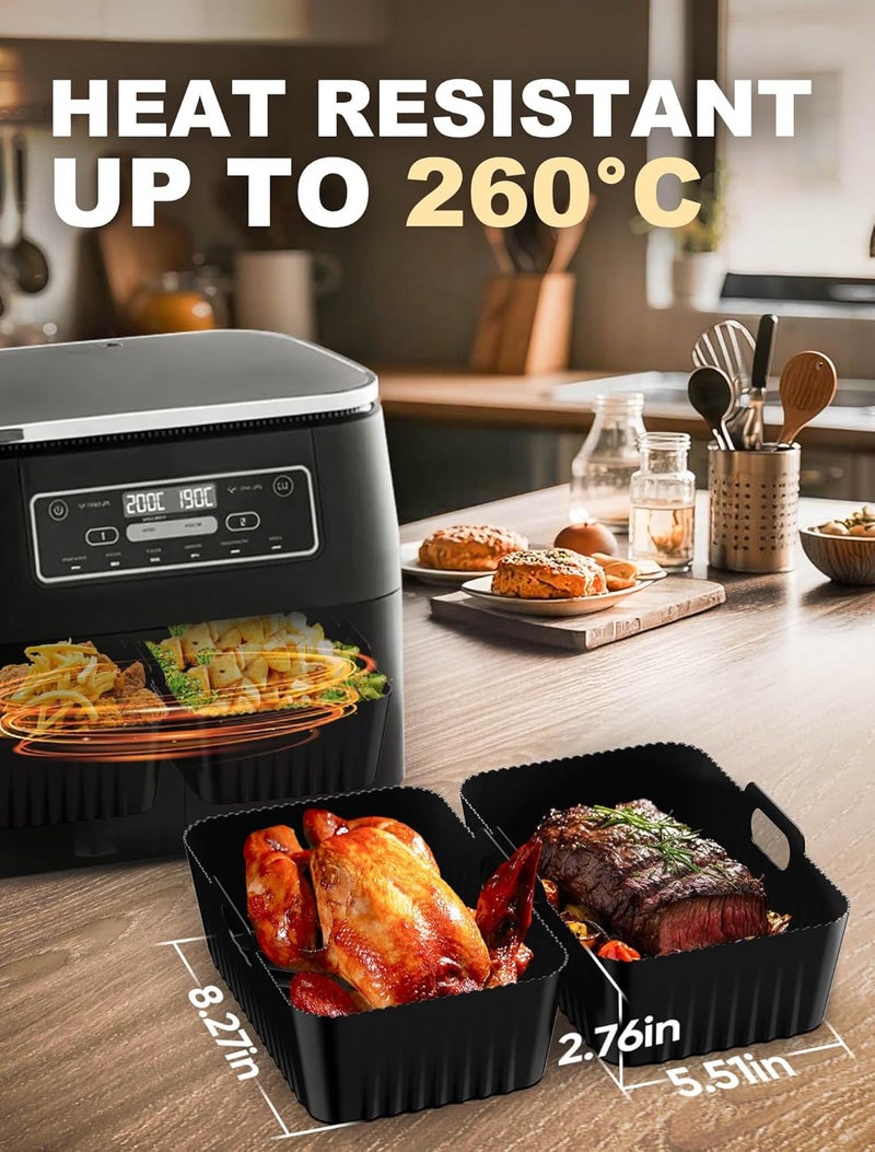 بطانات قلاية الهواء السيليكونية لـ Ninja AF451UK/AF400UK/SL400UK سعة 9.5 لتر / Tower سعة 9 لتر / Keplin سعة 9 لتر / EMtronics لجميع القلايات المزدوجة سعة 8.5-9.5 لتر، 2 قطعة صواني قلاية هواء قابلة لإعادة الاستخدام، ملحقات Ninja Foodi Max Double Stack - Image 3