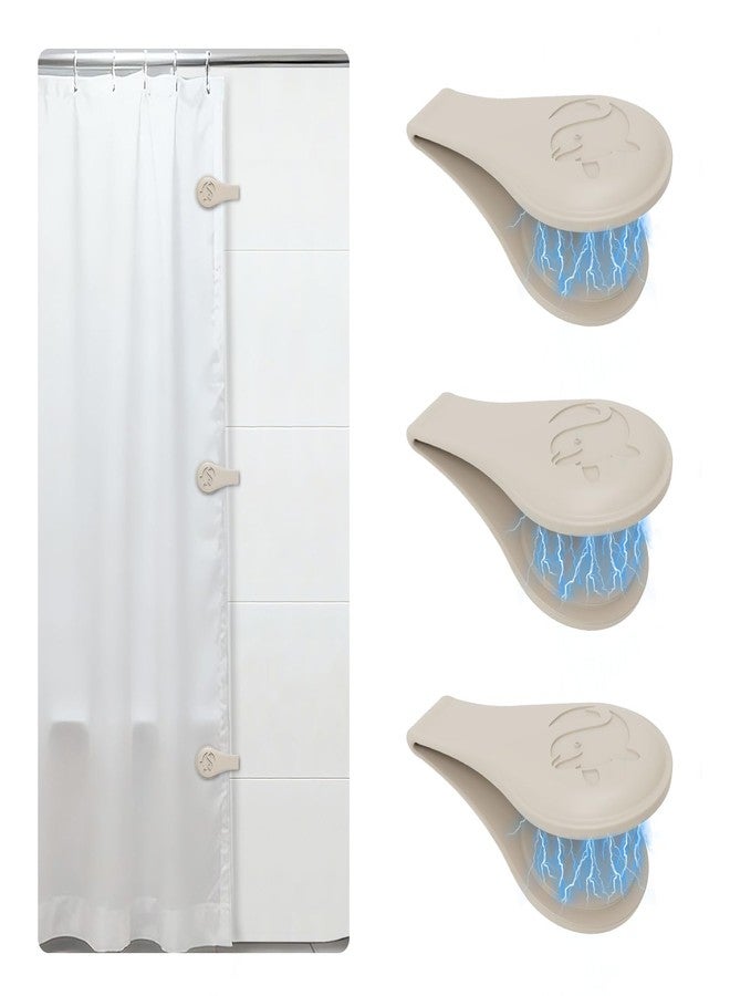 Vaszu Magnetic Silicone Shower Curtain Clips for Liner, Self Adhesive Windproof Splash Holders Prevent Water Splashing Out Keep Curtain Liner Closed to Wall Shower Curtains Keeper 3 Packs(Light Brown) - Image 1