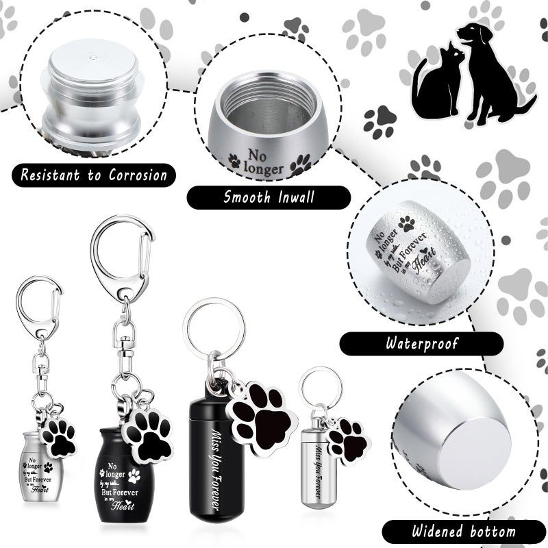 Kigeli 4 Pcs Pet Ashes Keepsake Keychain for Dog Pet Ashes Urn with 4 Pcs Filling Tools Memorial Cylinder Cat Cremation Jewelry Pend Paw Print Urn Pendant 2 Styles - Image 2