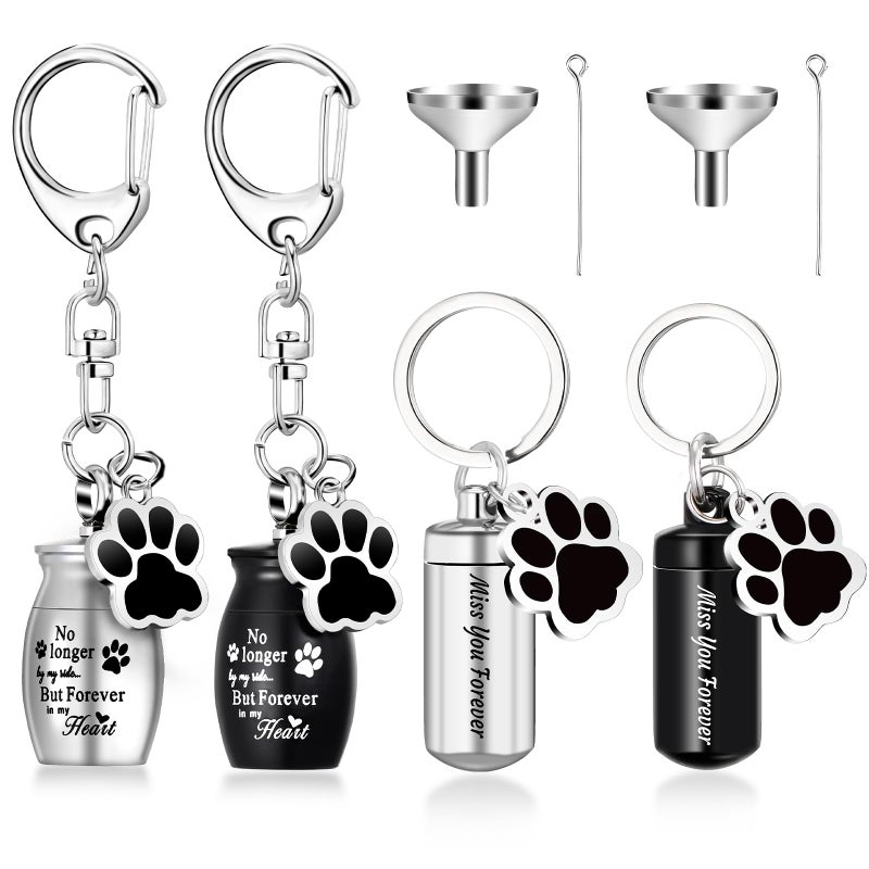 Kigeli 4 Pcs Pet Ashes Keepsake Keychain for Dog Pet Ashes Urn with 4 Pcs Filling Tools Memorial Cylinder Cat Cremation Jewelry Pend Paw Print Urn Pendant 2 Styles - Image 1