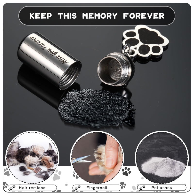 Kigeli 4 Pcs Pet Ashes Keepsake Keychain for Dog Pet Ashes Urn with 4 Pcs Filling Tools Memorial Cylinder Cat Cremation Jewelry Pend Paw Print Urn Pendant 2 Styles - Image 4