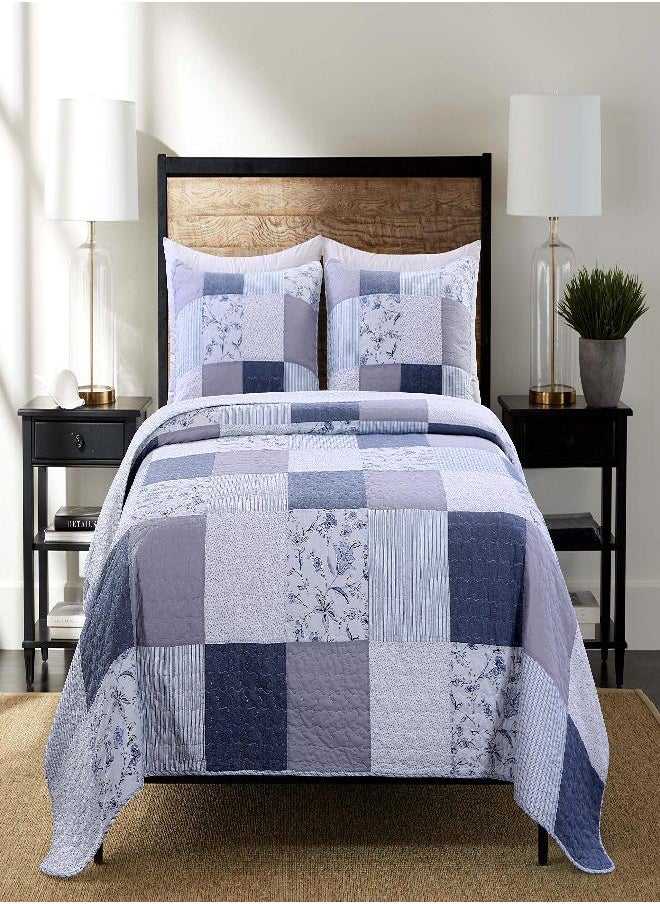 SLPR SLPR Coastal Dream Queen Cotton Quilt Set - Country Quilt with 2 Shams: Lightweight Patchwork Quilt, Country Quilted Bedspread, Farmhouse Purple Blue Coverlet, Comforter Bedding Set Queen Size  - Image 1