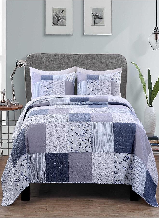 SLPR SLPR Coastal Dream Queen Cotton Quilt Set - Country Quilt with 2 Shams: Lightweight Patchwork Quilt, Country Quilted Bedspread, Farmhouse Purple Blue Coverlet, Comforter Bedding Set Queen Size  - Image 5