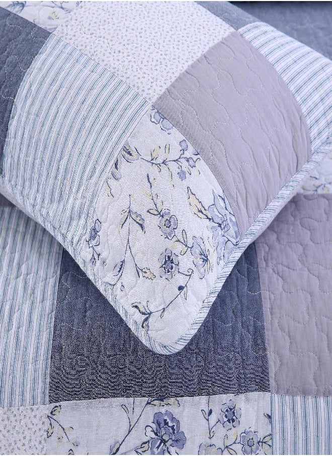 SLPR SLPR Coastal Dream Queen Cotton Quilt Set - Country Quilt with 2 Shams: Lightweight Patchwork Quilt, Country Quilted Bedspread, Farmhouse Purple Blue Coverlet, Comforter Bedding Set Queen Size  - Image 3