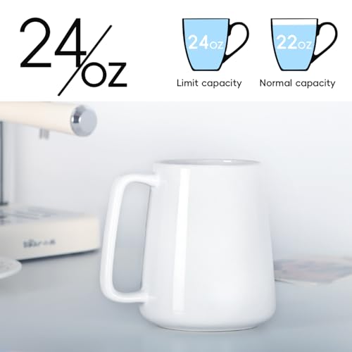 Smilatte 24 OZ Large Coffee Mug, Nice Ceramic Boss Tea Cup with Big Handle for Dad Men Women, Unique Style For Any Kitchen, White - Image 2