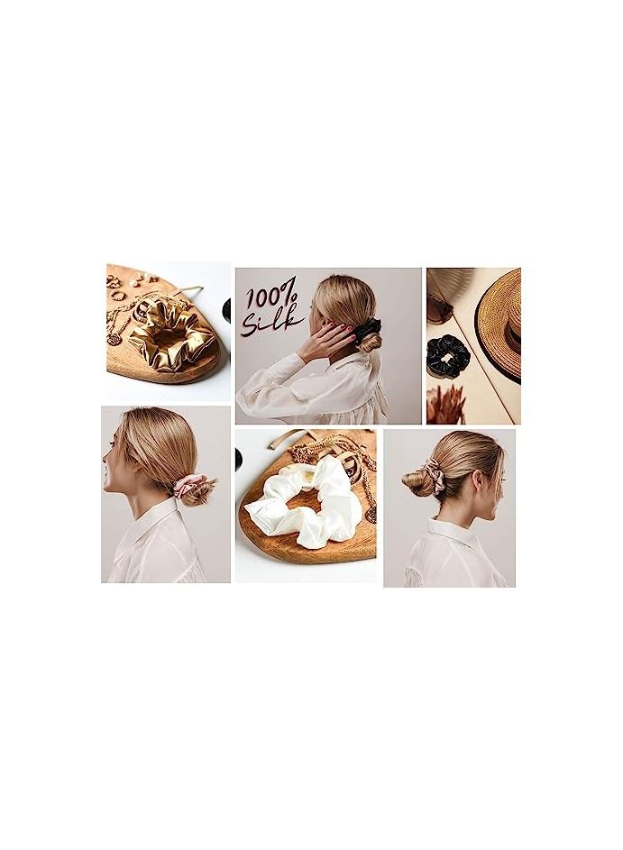 ORiTi Silk Mulberry Silk Scrunchies for Hair (Large, Charcoal, Pink, Ivory) - Image 2