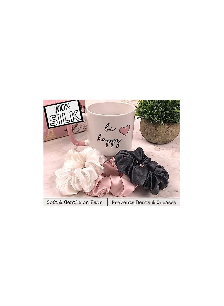 ORiTi Silk Mulberry Silk Scrunchies for Hair (Large, Charcoal, Pink, Ivory) - Image 5