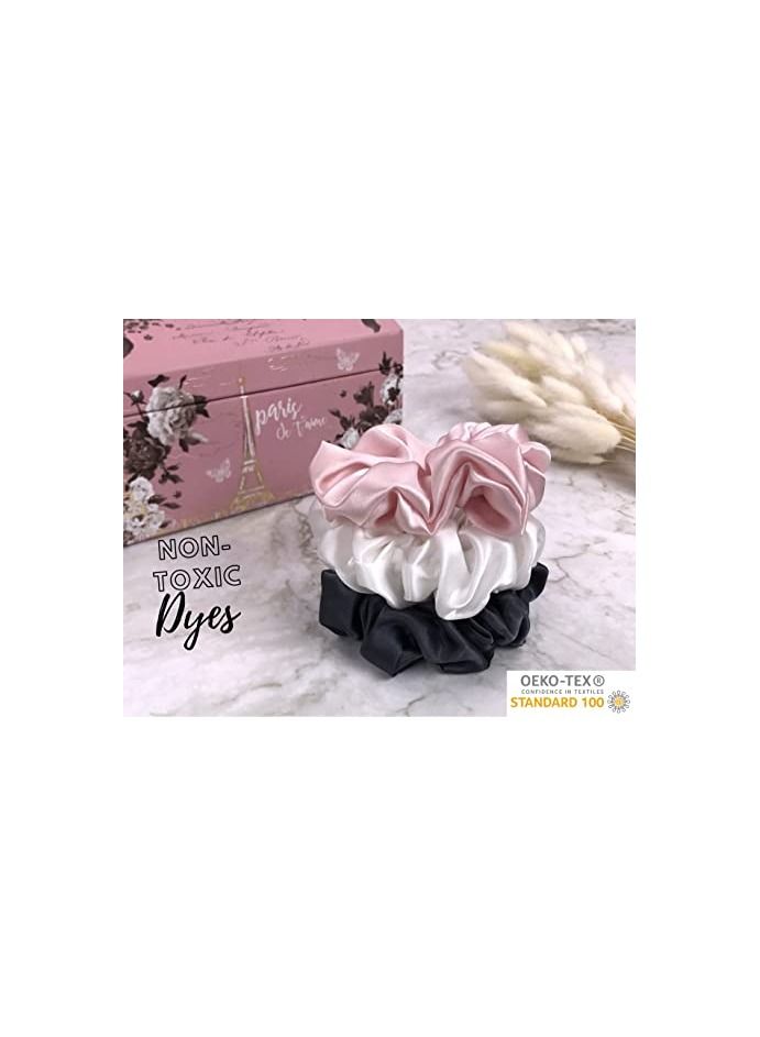 ORiTi Silk Mulberry Silk Scrunchies for Hair (Large, Charcoal, Pink, Ivory) - Image 4