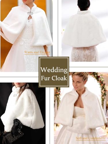 Yalice Women's Wedding Faux Fur Shawl and Wrap Bridal Fur Stole Cloak Cape Fur Scarf for Bride and Bridesmaids (White) - Image 4