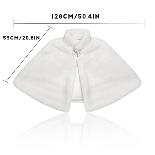 Yalice Women's Wedding Faux Fur Shawl and Wrap Bridal Fur Stole Cloak Cape Fur Scarf for Bride and Bridesmaids (White) - Image 3