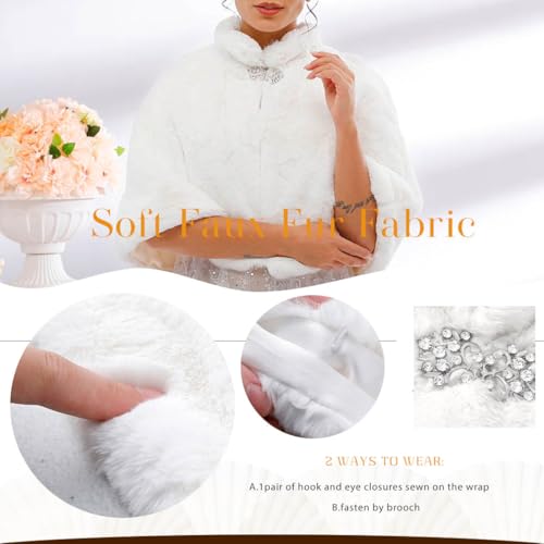 Yalice Women's Wedding Faux Fur Shawl and Wrap Bridal Fur Stole Cloak Cape Fur Scarf for Bride and Bridesmaids (White) - Image 5