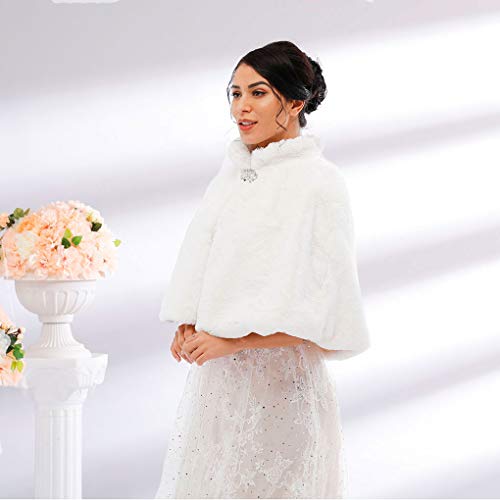 Yalice Women's Wedding Faux Fur Shawl and Wrap Bridal Fur Stole Cloak Cape Fur Scarf for Bride and Bridesmaids (White) - Image 2