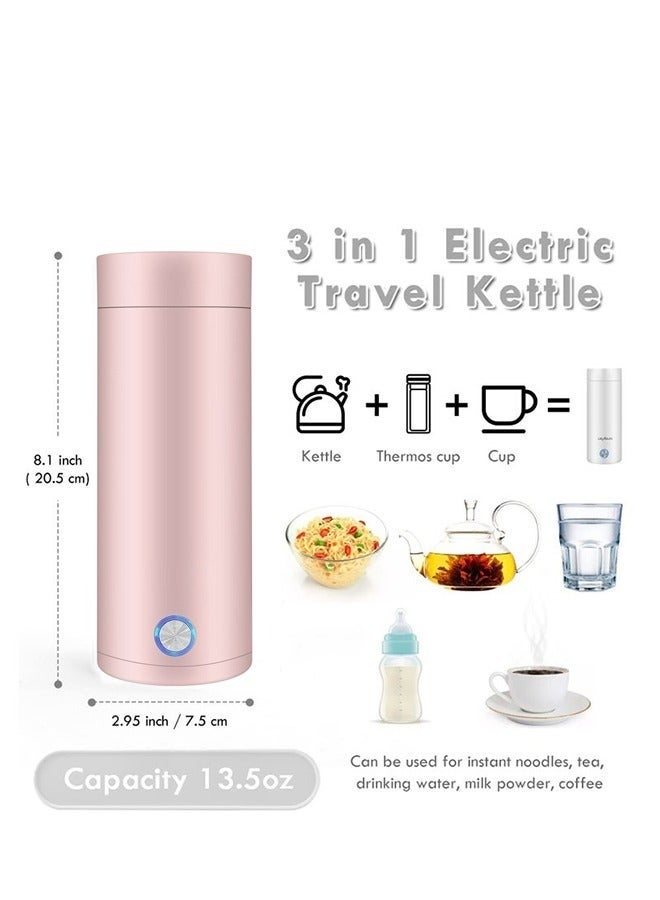 MIXDE Portable Electric Kettle 400ml Travel Tea Kettle with Non stick Coating Double Wall Water Boiler Bottle Insulated Coffee Thermos Mug Fast Boil and Auto Shut Off Hot Water Heater (Pink) - Image 3