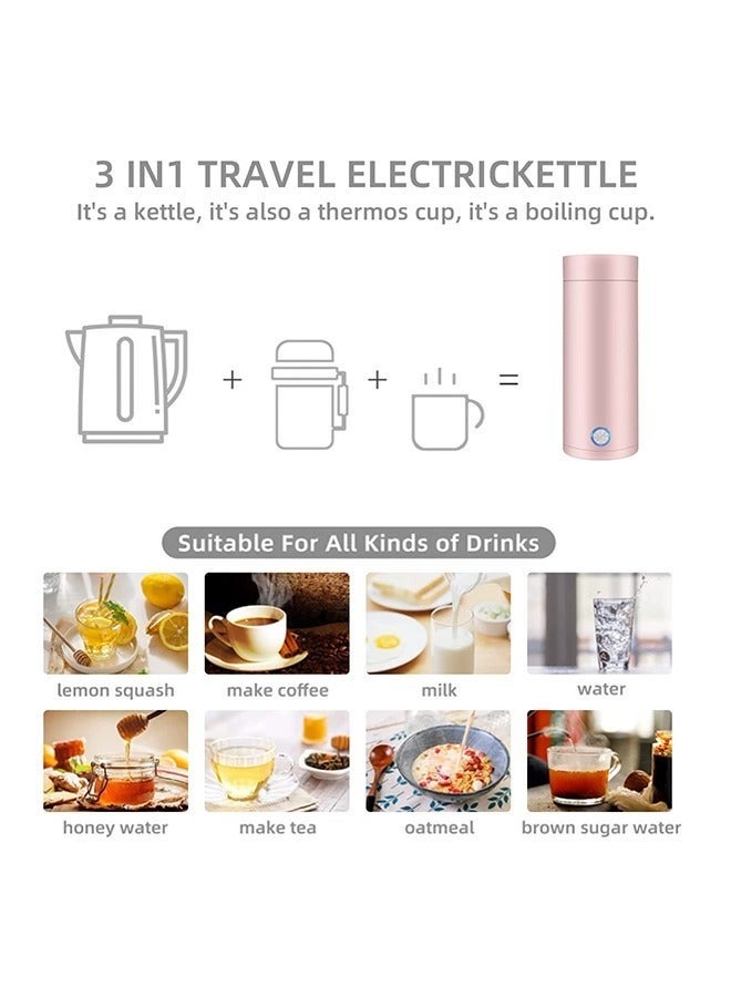 MIXDE Portable Electric Kettle 400ml Travel Tea Kettle with Non stick Coating Double Wall Water Boiler Bottle Insulated Coffee Thermos Mug Fast Boil and Auto Shut Off Hot Water Heater (Pink) - Image 4