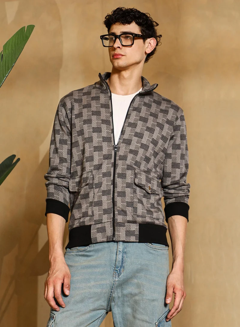 كامبوس سوترا جاكيت رجالي بنقشة هندسية وسحاب أمامي