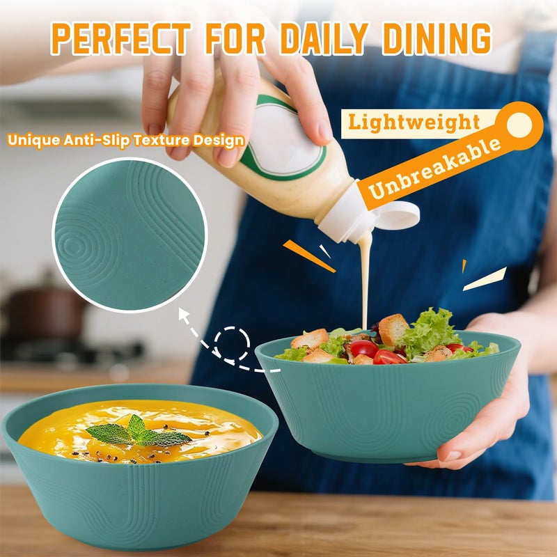 Homienly Wheat Straw Bowl Sets of 6-36oz Cereal Bowls,Microwave and Dishwasher Safe Bowls,Soup Bowl Sets Alternative for Plastic Bowls for Serving Soup,Salad(Green) - Image 4
