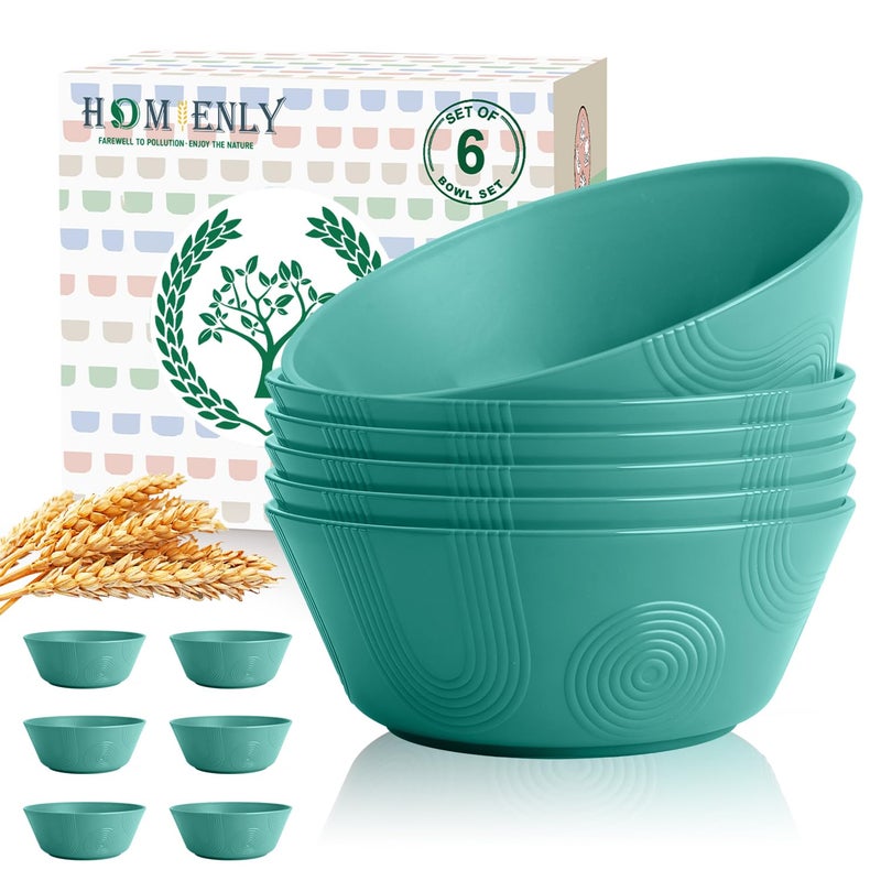 Homienly Wheat Straw Bowl Sets of 6-36oz Cereal Bowls,Microwave and Dishwasher Safe Bowls,Soup Bowl Sets Alternative for Plastic Bowls for Serving Soup,Salad(Green) - Image 1