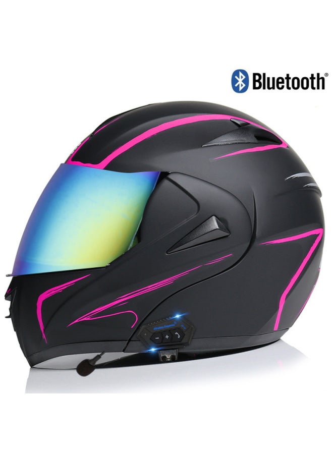 Men's Open-Face Electric Motorcycle Bluetooth Helmet with Dazzling Mirror Visor, Pink, 3C Standard