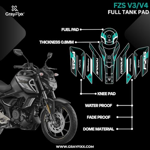 Grayfixx Torque Edition Full Tank Pad with Thigh Pad for FZs v3/v4 | Premium Dome Tank Pad, Sleek and Durable, Pack of 1 - Image 2