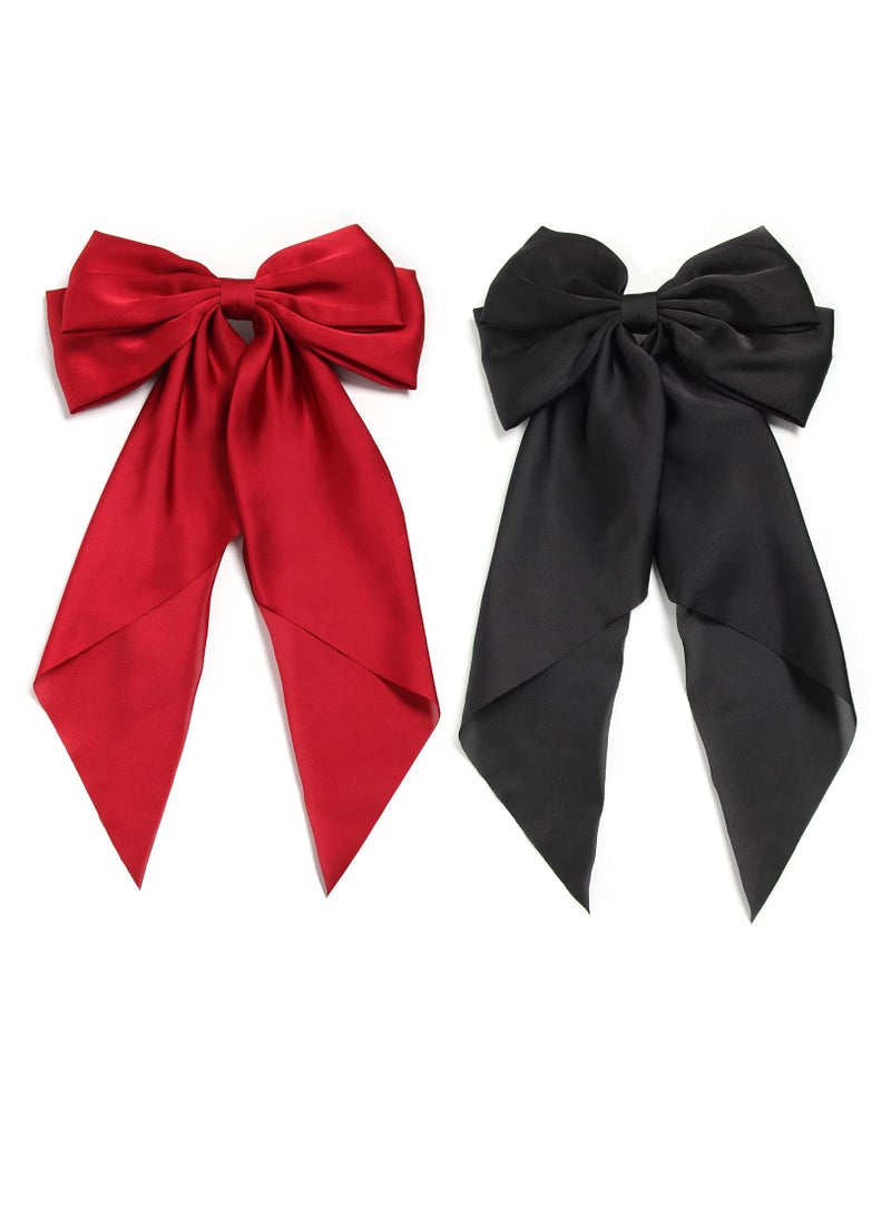 مشبك شعر على شكل فيونكة زهرية للسيدات مع ذيل طويل من الشريط - إكسسوار شعر فرنسي ناعم ومريح لذيل الحصان للفتيات بألوان ثابتة. مثالي لأي مناسبة! - Image 1