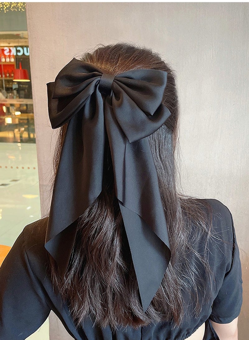 مشبك شعر على شكل فيونكة زهرية للسيدات مع ذيل طويل من الشريط - إكسسوار شعر فرنسي ناعم ومريح لذيل الحصان للفتيات بألوان ثابتة. مثالي لأي مناسبة! - Image 2