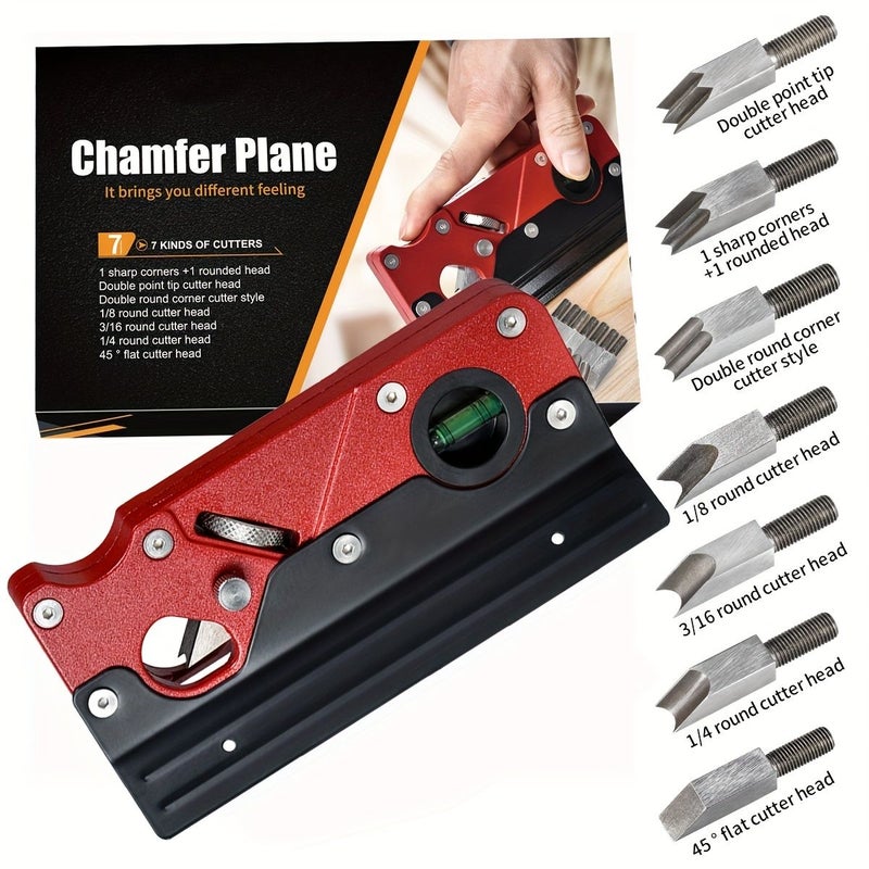 Onkel J Chamfer Plane With Backer Smoothing Woodworking Hand Planer For Quick Edge Planing And Radian Corner Trimming Set 7 - Image 1