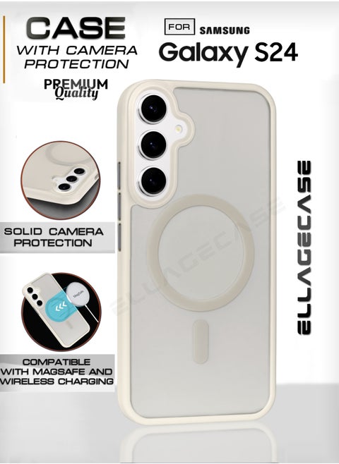 White Stylish Case for Samsung Galaxy S24, Solid Camera Protection, Shockproof, Enhanced Protection, Compatible with MagSafe and Wireless Charging