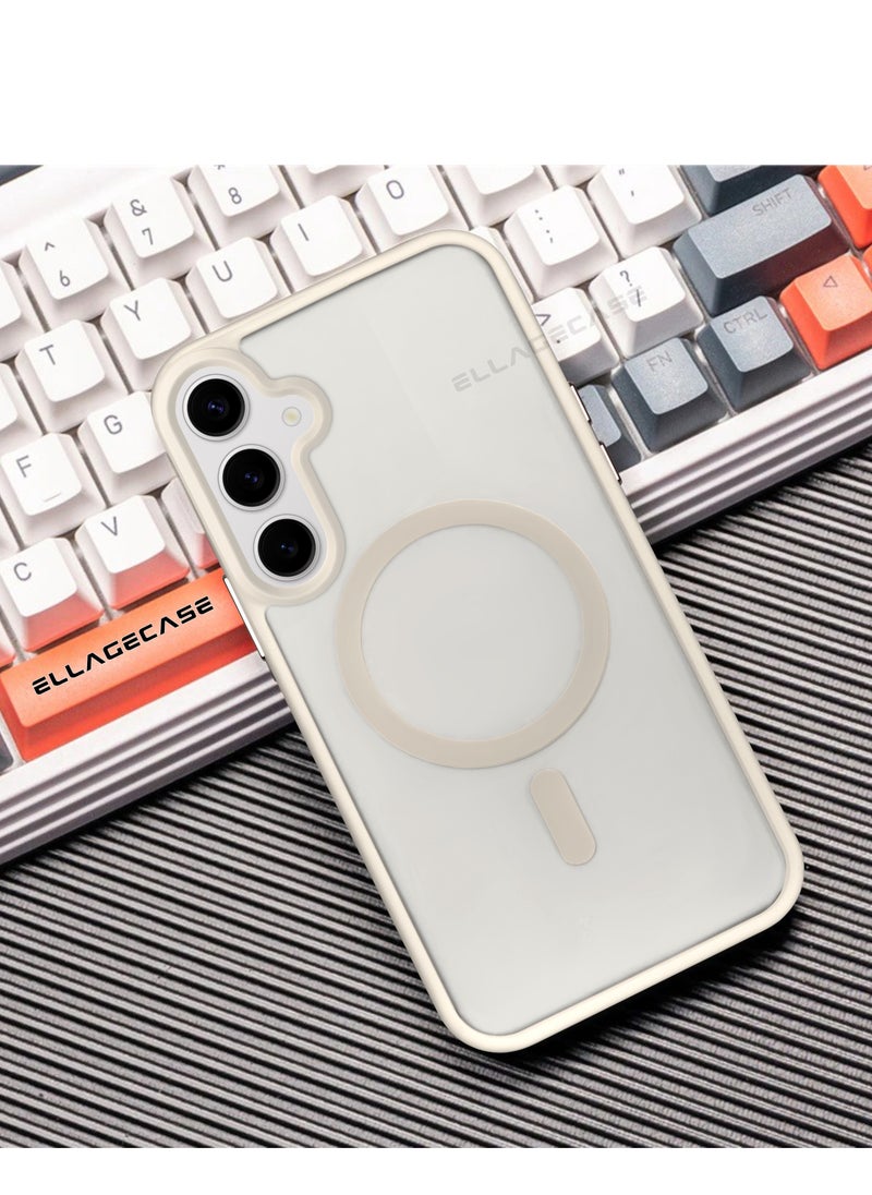 ELLAGECASE - White Stylish Case for Samsung Galaxy S24, Solid Camera Protection, Shockproof, Enhanced Protection, Compatible with MagSafe and Wireless Charging - Image 1