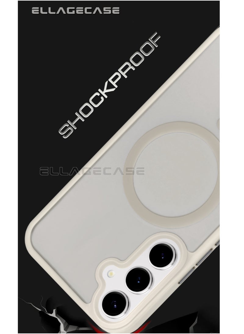 ELLAGECASE - White Stylish Case for Samsung Galaxy S24, Solid Camera Protection, Shockproof, Enhanced Protection, Compatible with MagSafe and Wireless Charging - Image 1