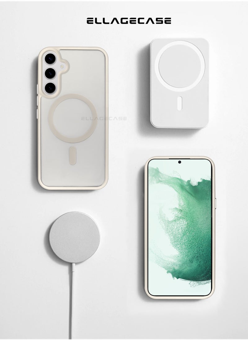 ELLAGECASE - White Stylish Case for Samsung Galaxy S24, Solid Camera Protection, Shockproof, Enhanced Protection, Compatible with MagSafe and Wireless Charging - Image 1