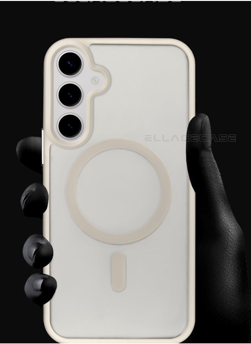 ELLAGECASE - White Stylish Case for Samsung Galaxy S24, Solid Camera Protection, Shockproof, Enhanced Protection, Compatible with MagSafe and Wireless Charging - Image 1