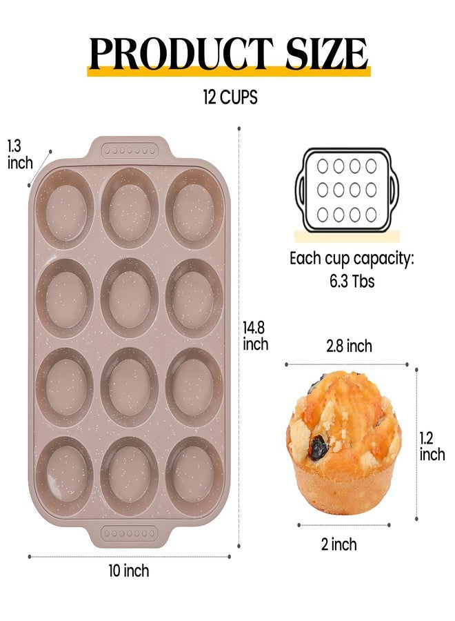 AOTASO 2 Pcs Silicone Muffin Pans for Baking with Metal Reinforced Frame, Nonstick Cupcake Tray for Oven, 12 Cups Regular Size Silicone Molds for Egg Bites, Dishwasher Safe (Brown, Cream) - Image 4