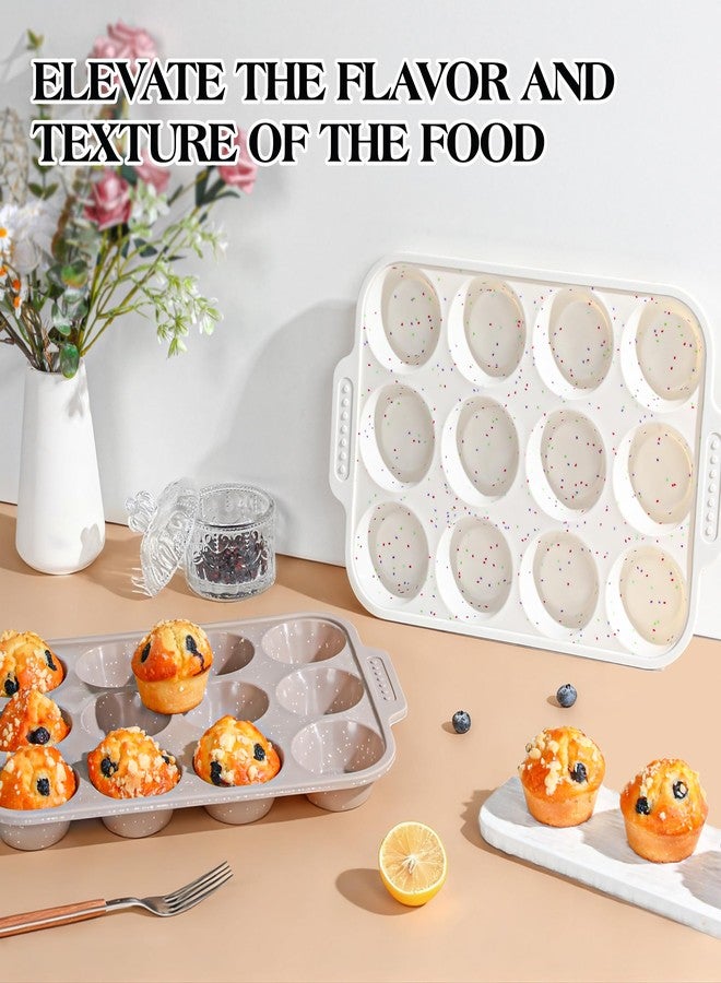 AOTASO 2 Pcs Silicone Muffin Pans for Baking with Metal Reinforced Frame, Nonstick Cupcake Tray for Oven, 12 Cups Regular Size Silicone Molds for Egg Bites, Dishwasher Safe (Brown, Cream) - Image 5