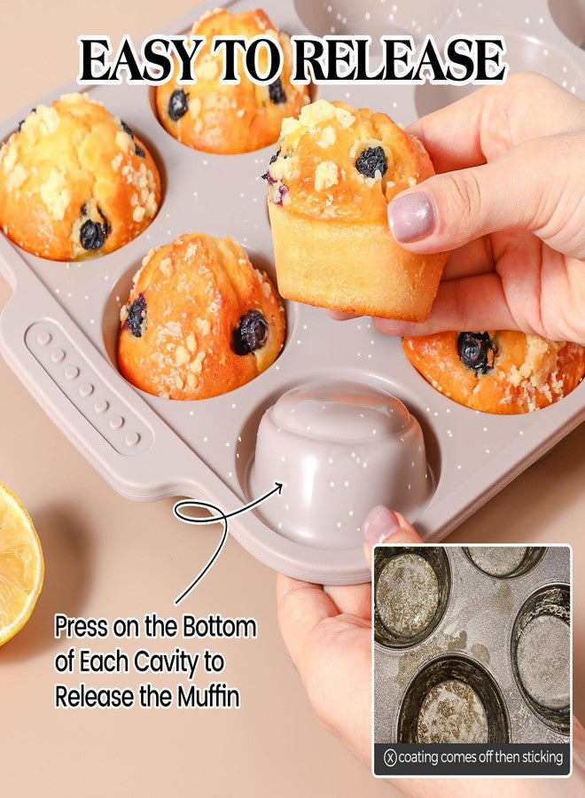 AOTASO 2 Pcs Silicone Muffin Pans for Baking with Metal Reinforced Frame, Nonstick Cupcake Tray for Oven, 12 Cups Regular Size Silicone Molds for Egg Bites, Dishwasher Safe (Brown, Cream) - Image 3