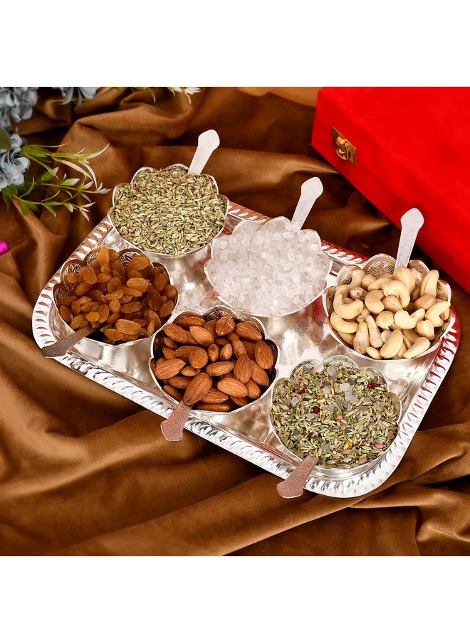 AC ANAND CRAFTS AC ANAND CRAFTS | German Silver Bowl Set Lotus Flower Shape | 13 pcs Set | Silver, Red Velvet Box | Best for Diwali Gift, Corporate Gift, Navratri Gift  - Image 2