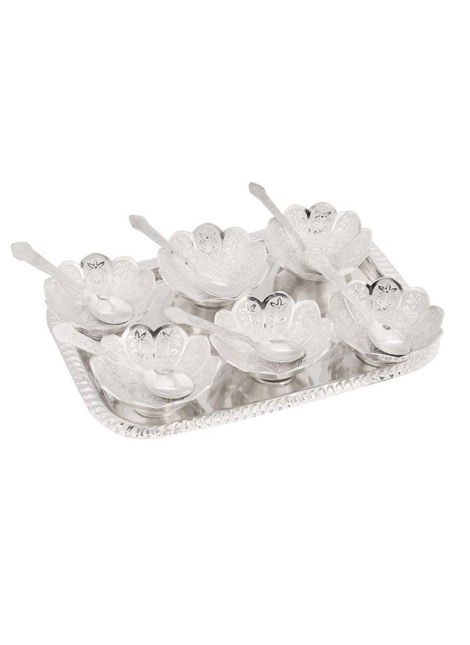 AC ANAND CRAFTS AC ANAND CRAFTS | German Silver Bowl Set Lotus Flower Shape | 13 pcs Set | Silver, Red Velvet Box | Best for Diwali Gift, Corporate Gift, Navratri Gift  - Image 5