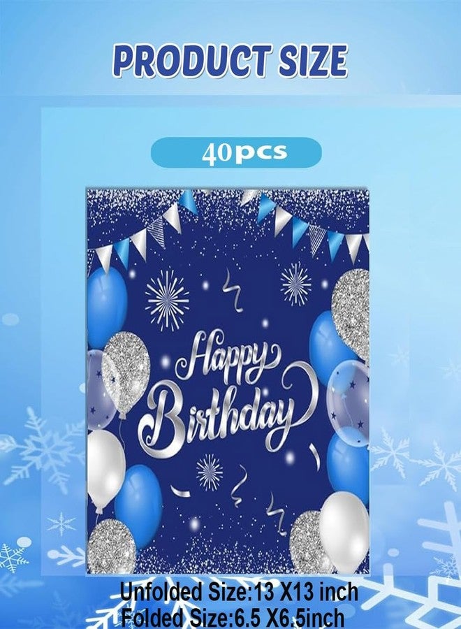 Xiliconie 40PCS Happy Birthday Napkins Blue and Silver Theme Disposable Paper Napkins for Dinner Picnic Cocktail Birthday Party Supplies Decorations for Man Woman - Image 3