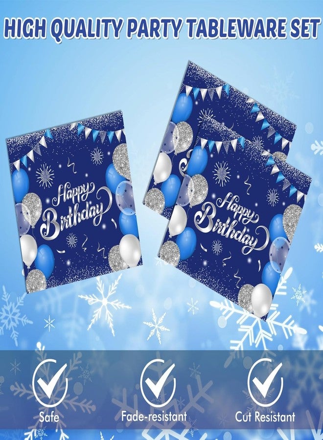 Xiliconie 40PCS Happy Birthday Napkins Blue and Silver Theme Disposable Paper Napkins for Dinner Picnic Cocktail Birthday Party Supplies Decorations for Man Woman - Image 2