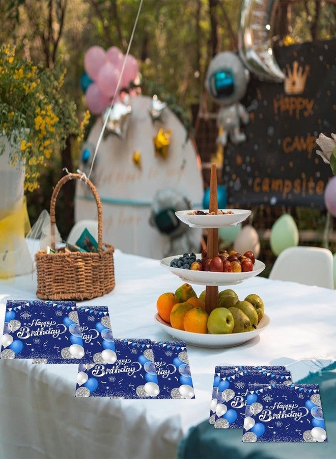 Xiliconie 40PCS Happy Birthday Napkins Blue and Silver Theme Disposable Paper Napkins for Dinner Picnic Cocktail Birthday Party Supplies Decorations for Man Woman - Image 4