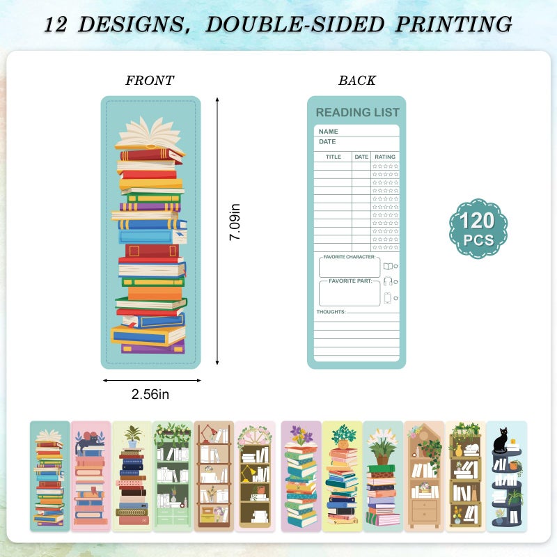 WSICSE 120Pcs Reading List Bookmarks, 2.56 x 7.09in Book Tracker Bookmark, Double-Sided Bookshelf Book Marks Bulk, Back-to-School Supplies, Gifts for Book Lovers, Women, Students, Teachers - Image 2