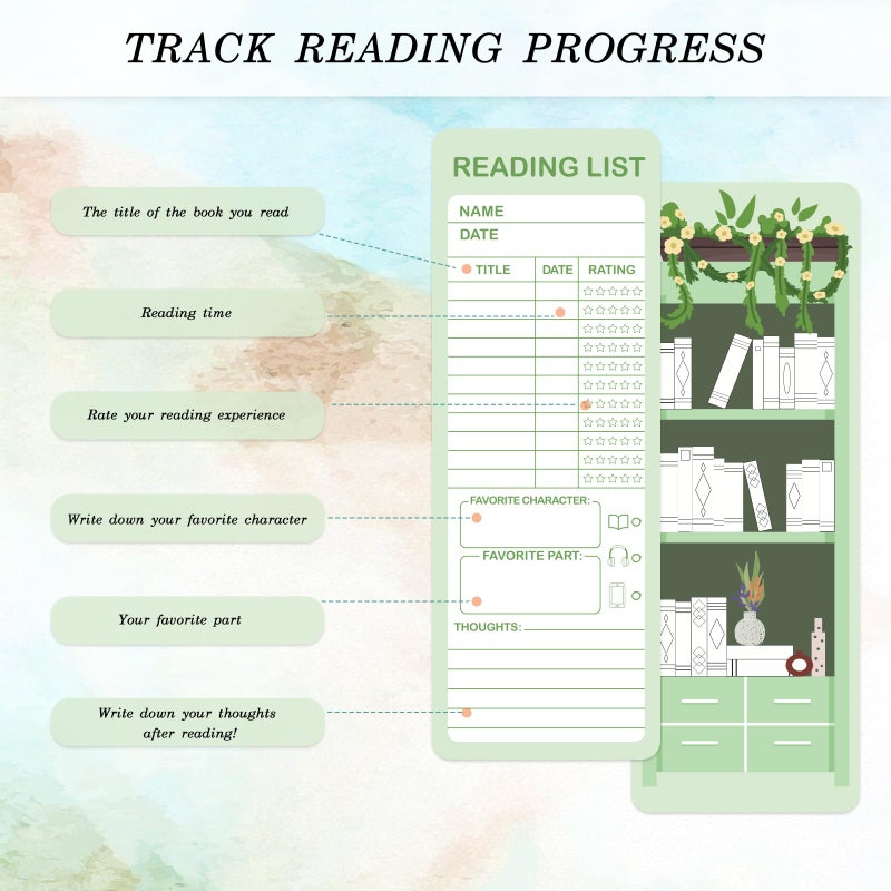 WSICSE 120Pcs Reading List Bookmarks, 2.56 x 7.09in Book Tracker Bookmark, Double-Sided Bookshelf Book Marks Bulk, Back-to-School Supplies, Gifts for Book Lovers, Women, Students, Teachers - Image 4