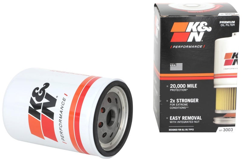 K+N K&N Premium Oil Filter: 20,000 Mile Engine Protection with Wrench Off Nut: Compatible with Select 2001-2019 CHEVROLET/GMC/HUMMER (See Product Description for Select Models), HP-3003 - Image 1