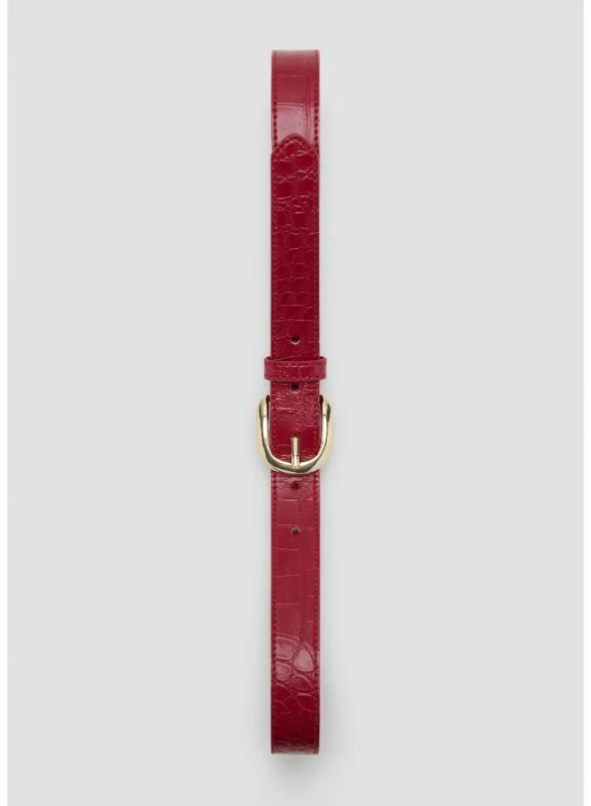 Mango 70-ROJO Crocodile-Effect Belt With Metal Buckle for Women | Best Price UAE