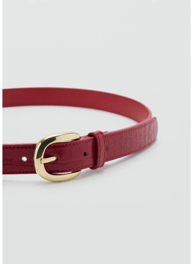 Mango 70-ROJO Crocodile-Effect Belt With Metal Buckle for Women | Best Price UAE