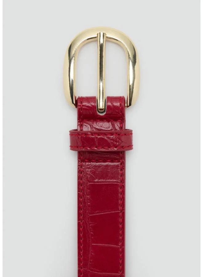 Mango 70-ROJO Crocodile-Effect Belt With Metal Buckle for Women | Best Price UAE