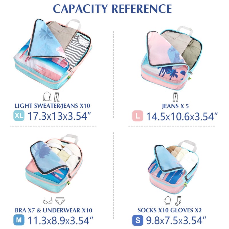 Gonex Compression Packing Cubes, 4pcs Expandable Storage Travel Luggage Bags Organizers, Travel Cubes for Suitcase Carry On (Coconut Palm) - Image 4